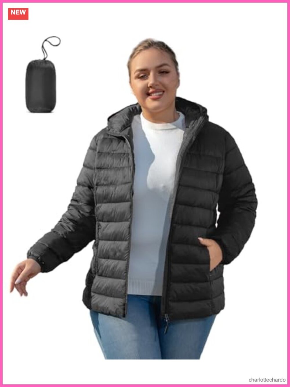 Plus Size Puffer Jacket Water-Resistant Packable Lightweight Winter Coat
